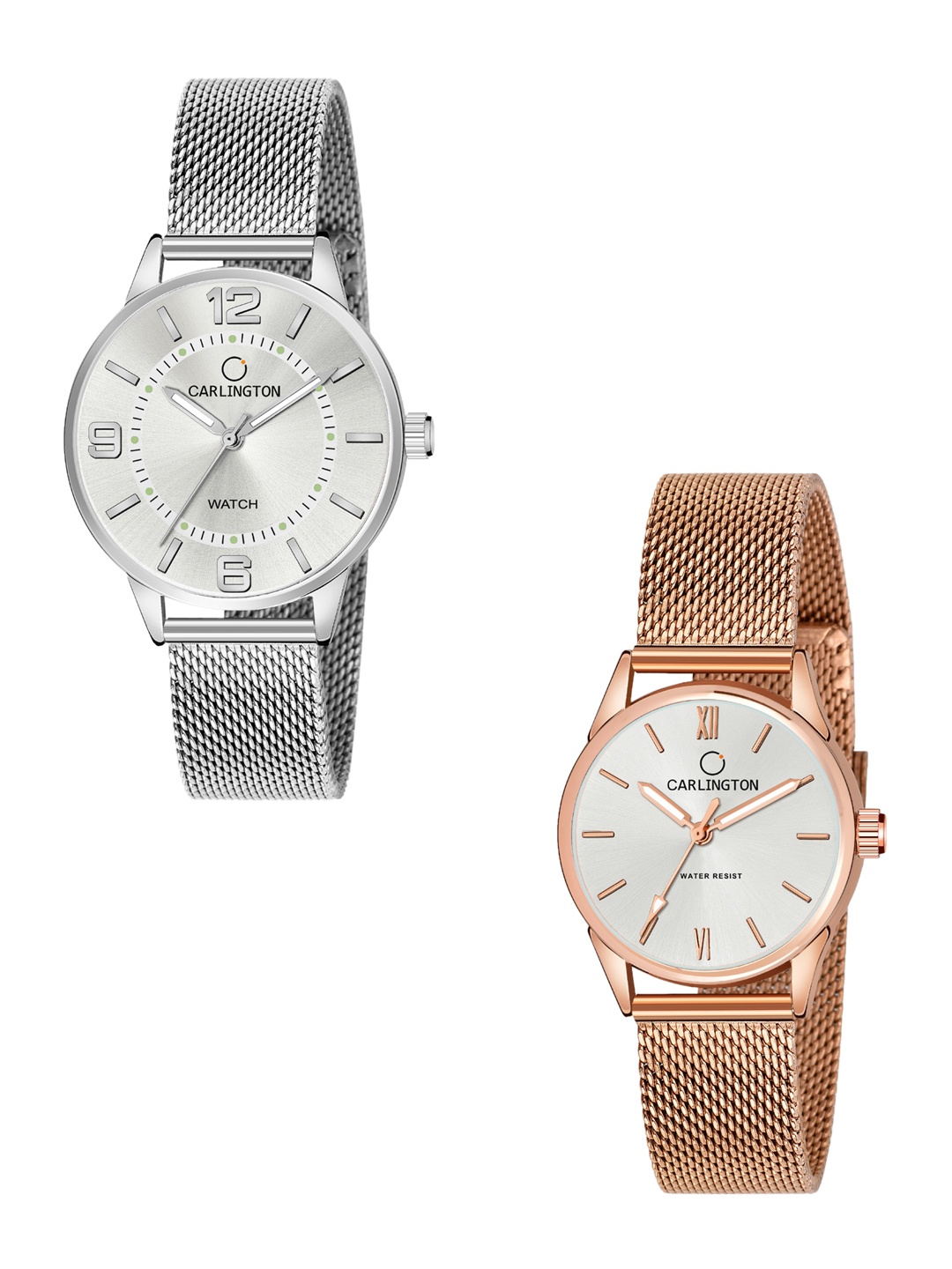 

CARLINGTON Women Set of 2 Analogue Watch - CT2002 Silver-CT2008 RoseWhite, Multi