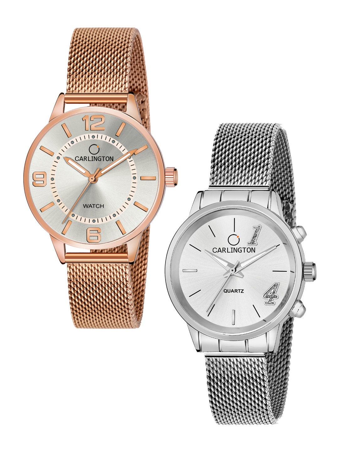 

CARLINGTON Women Set of 2 Analogue Watch - CT2002 RoseWhite-CT2012 Silver, Multi