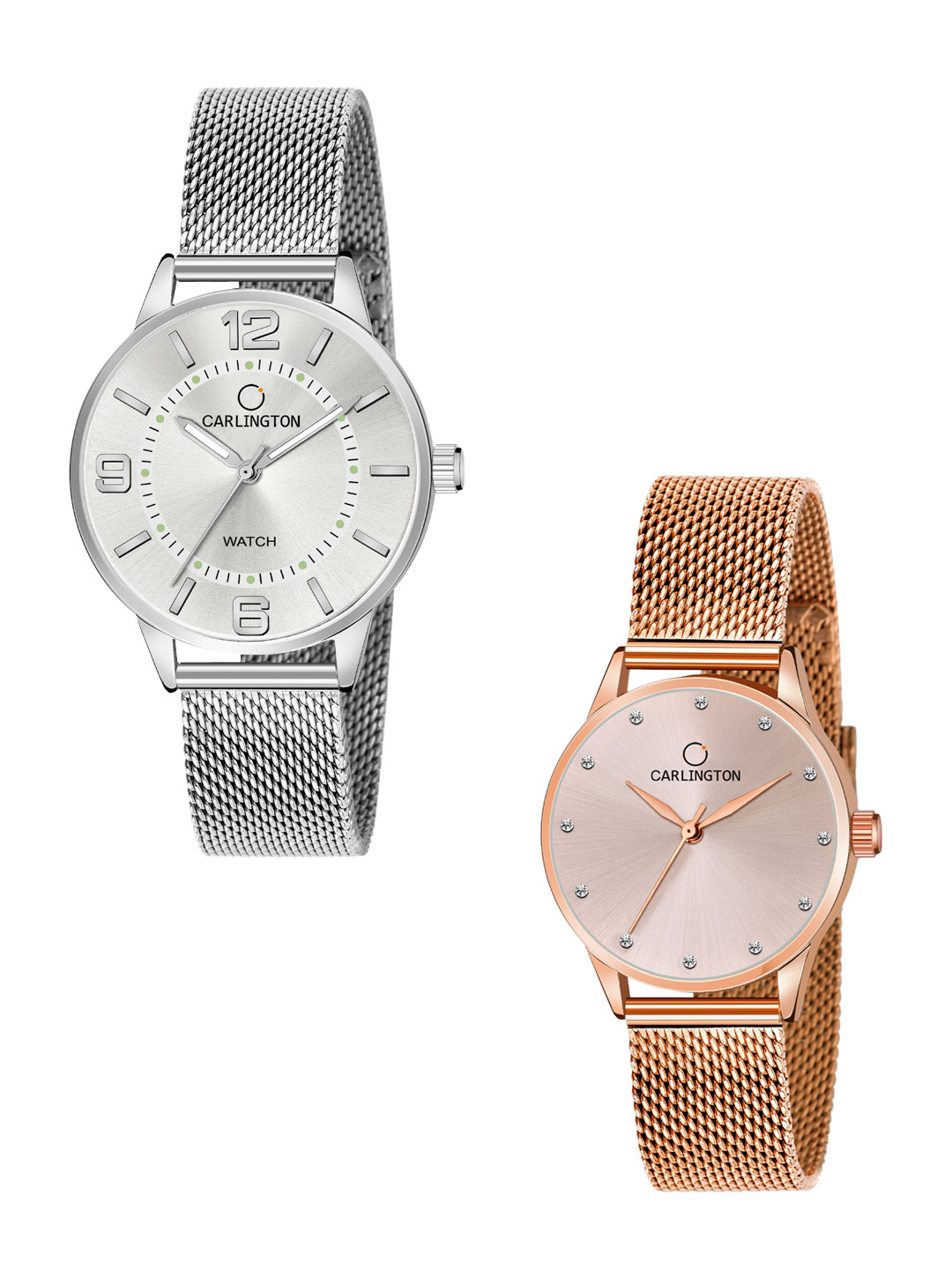 

CARLINGTON Women Set of 2 Analogue Watch - CT2002 Silver-CT2009 RoseGold, Multi