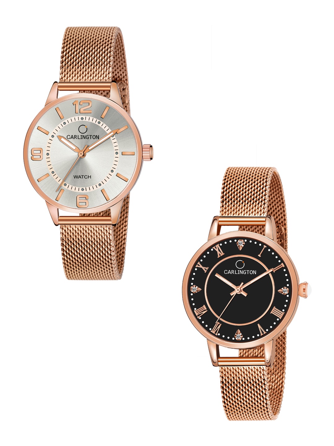 

CARLINGTON Women Set of 2 Analogue Watch - CT2002 RoseWhite-CT2013 RoseBlack, Multi