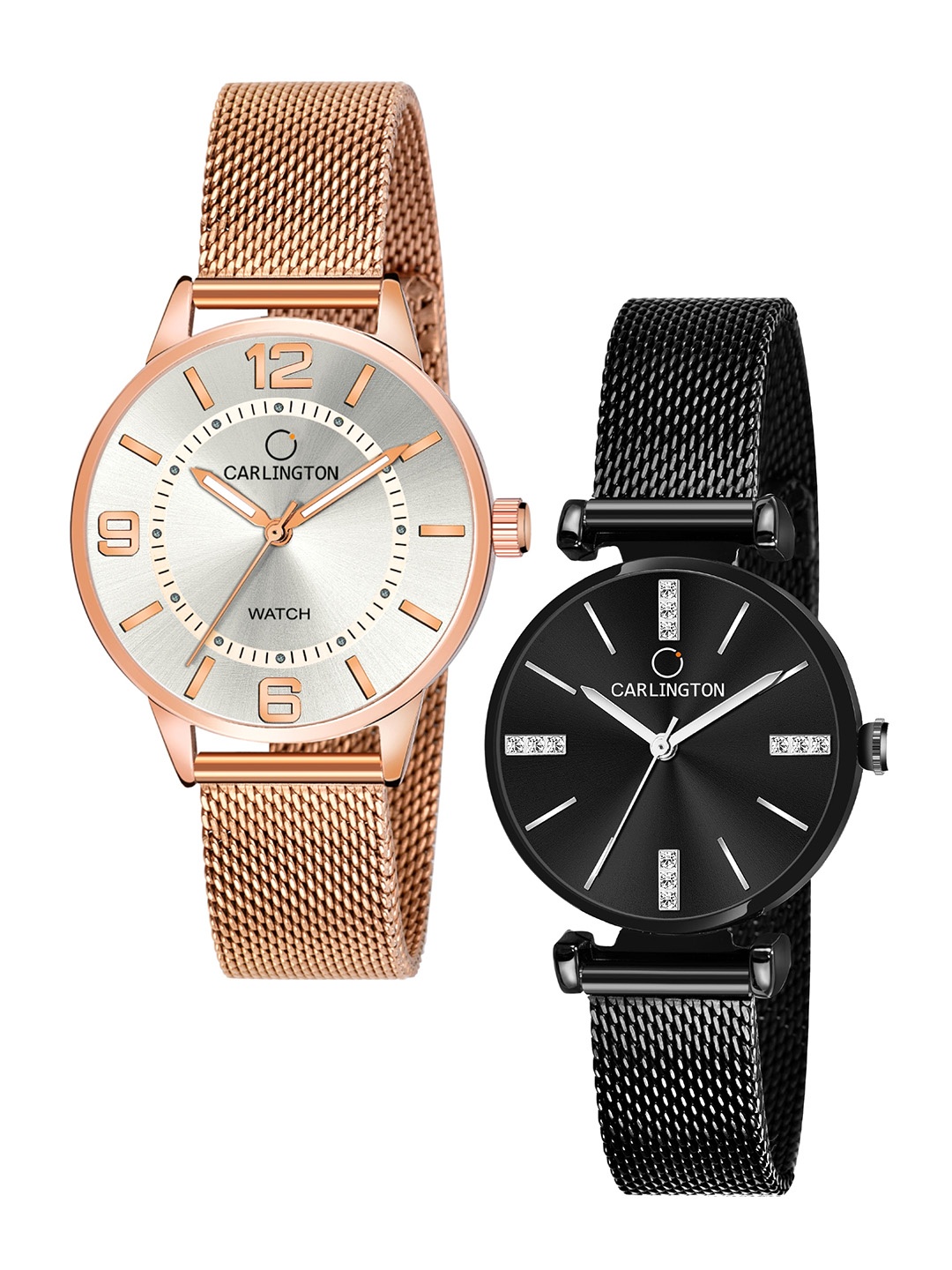 

CARLINGTON Women Set of 2 Analogue Watch - CT2002 RoseWhite-CT2011 Black, Multi