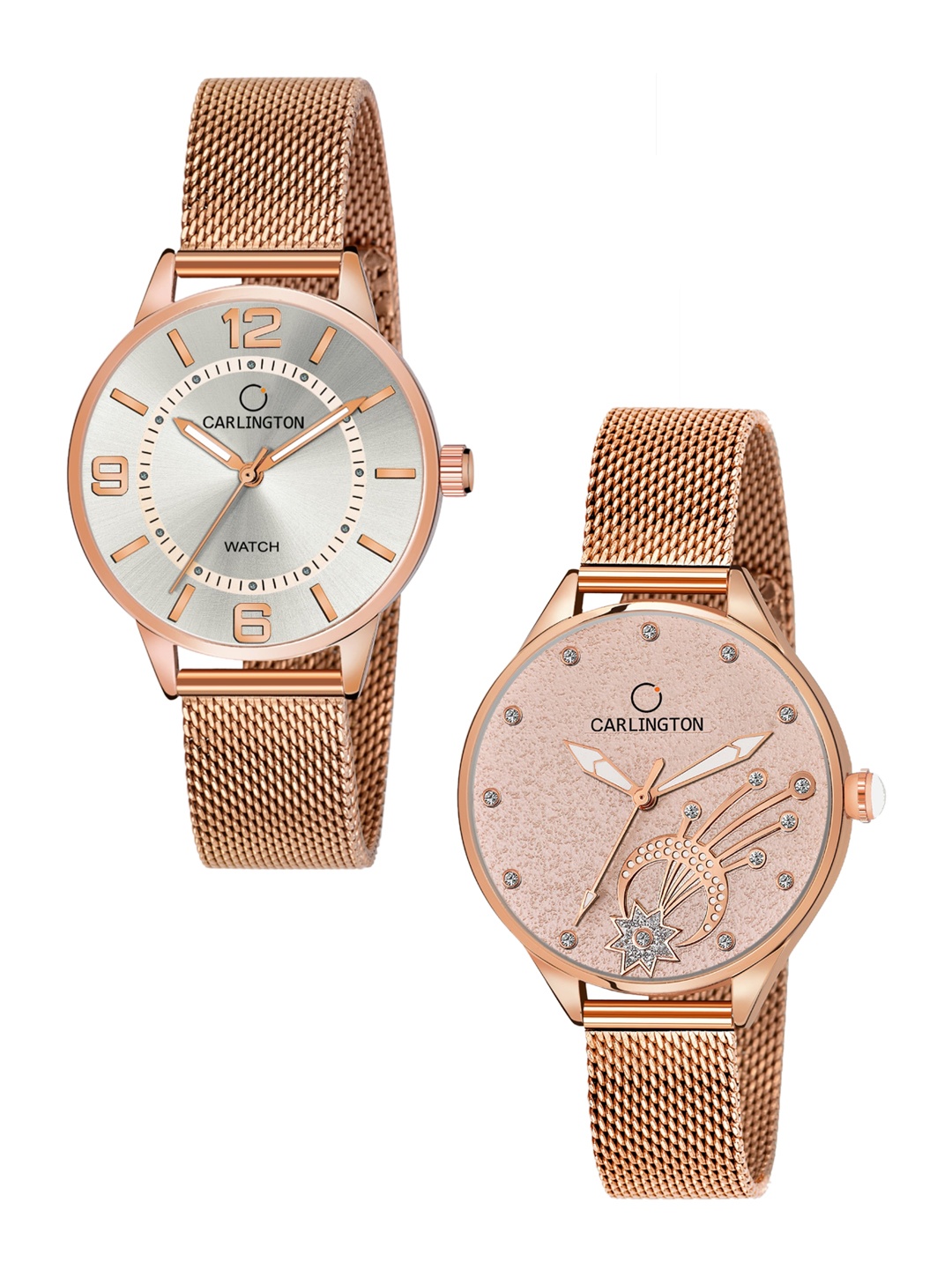 

CARLINGTON Women Set of 2 Analogue Watch - CT2002 RoseWhite-CT2020 RoseGold, Multi