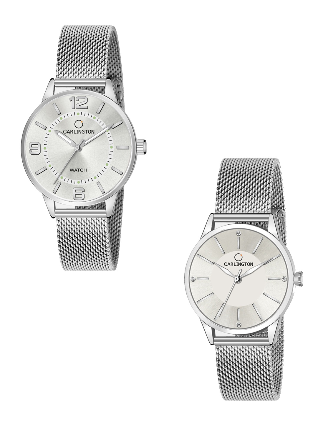

CARLINGTON Women Set of 2 Silver-Toned Analogue Watch - CT2002 Silver-CT2004 Silver