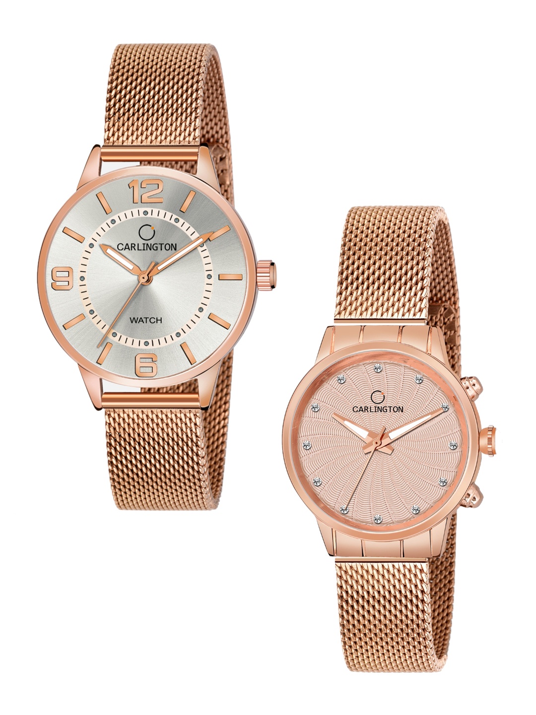 

CARLINGTON Women Set of 2 Analogue Watch - CT2002 RoseWhite-CT2017 RoseGold, Multi