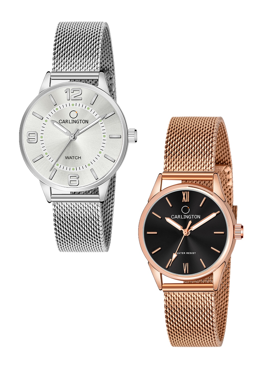 

CARLINGTON Women Set of 2 Analogue Watch - CT2002 Silver-CT2008 RoseBlack, Multi