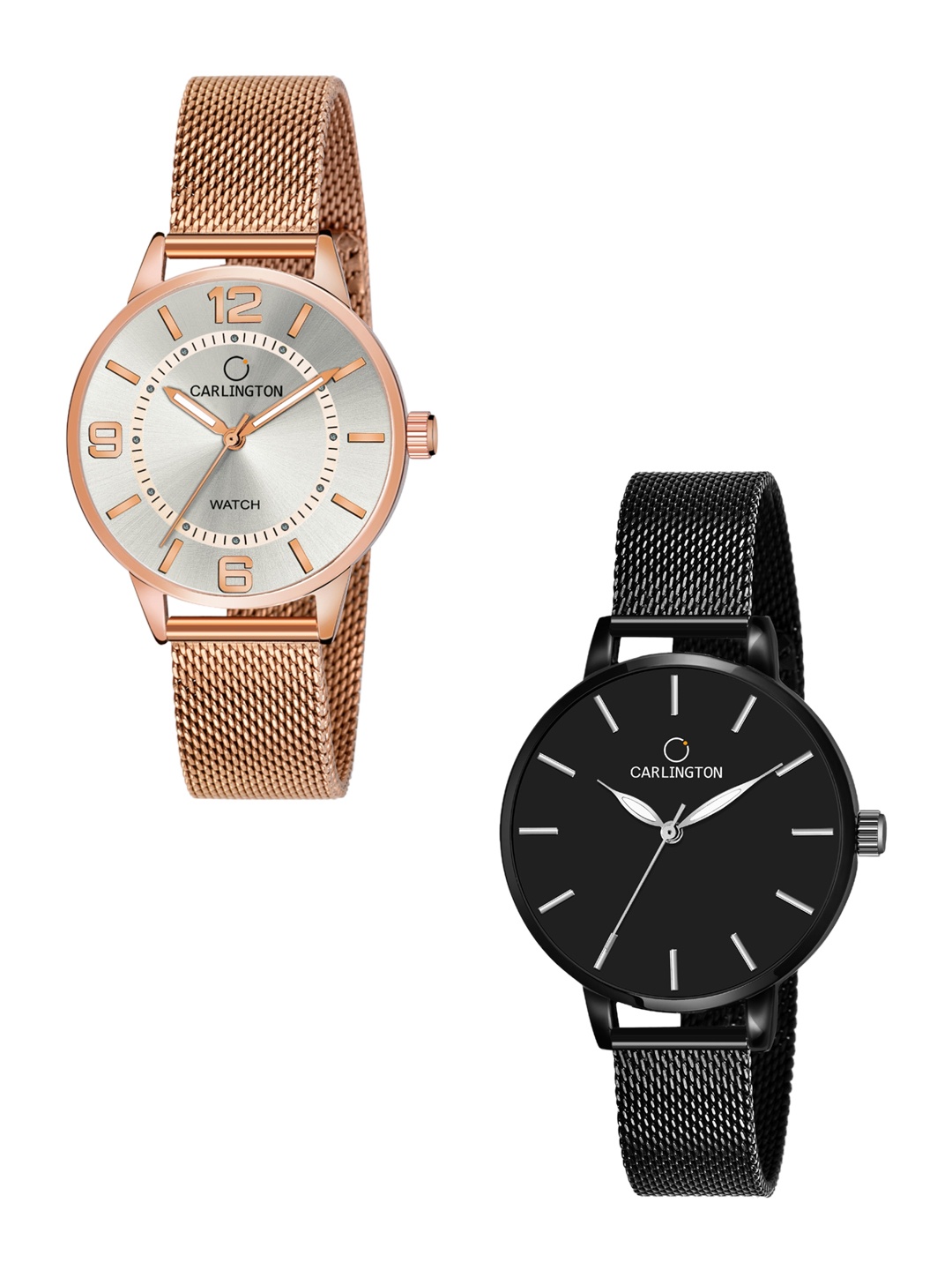 

CARLINGTON Women Set of 2 Analogue Watch - CT2002 RoseWhite-CT2014 Black, Multi