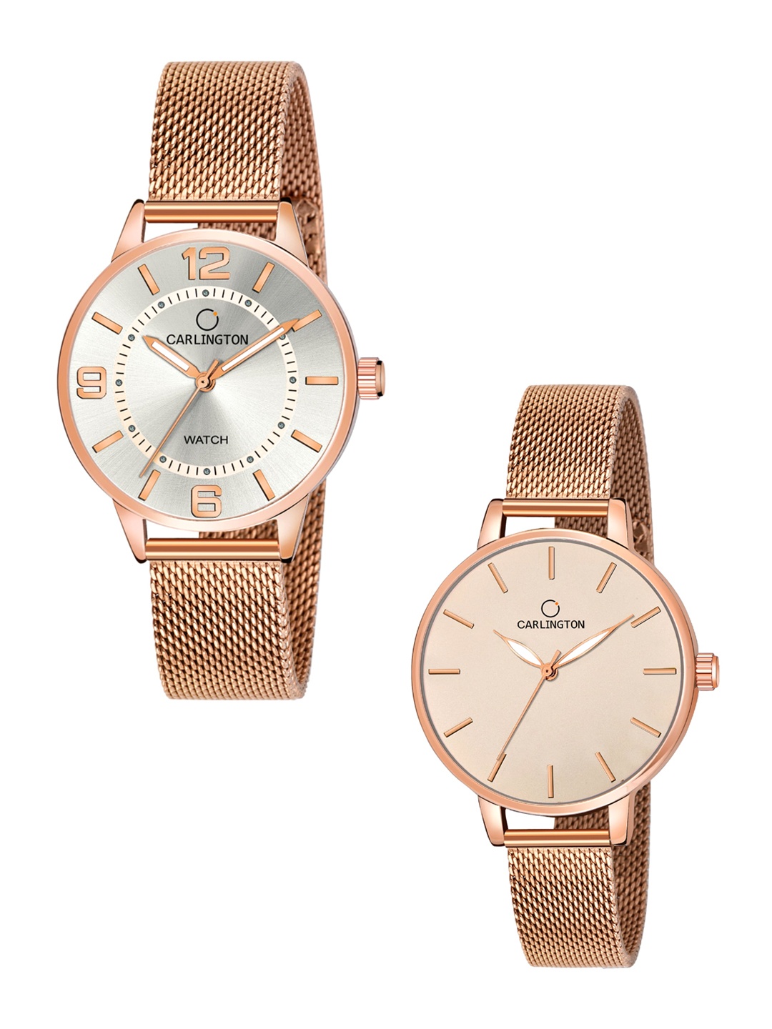 

CARLINGTON Women Set of 2 Analogue Watch - CT2002 RoseWhite-CT2014 RoseGold, Multi