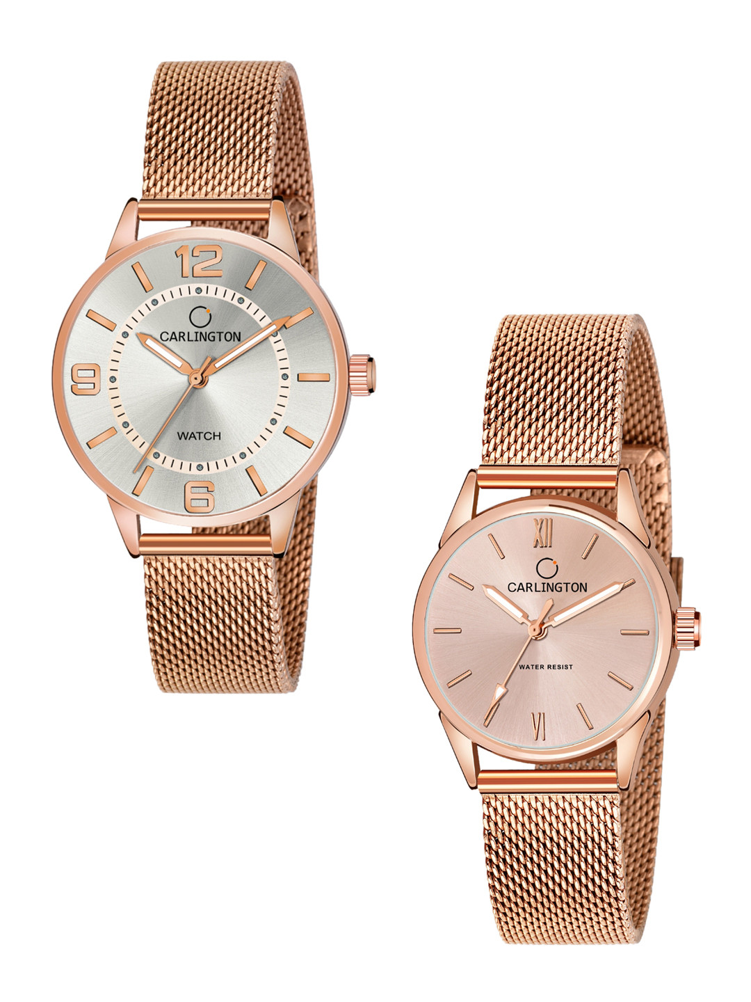 

CARLINGTON Women Set of 2 Analogue Watch - CT2002 RoseWhite-CT2008 RoseGold, Multi