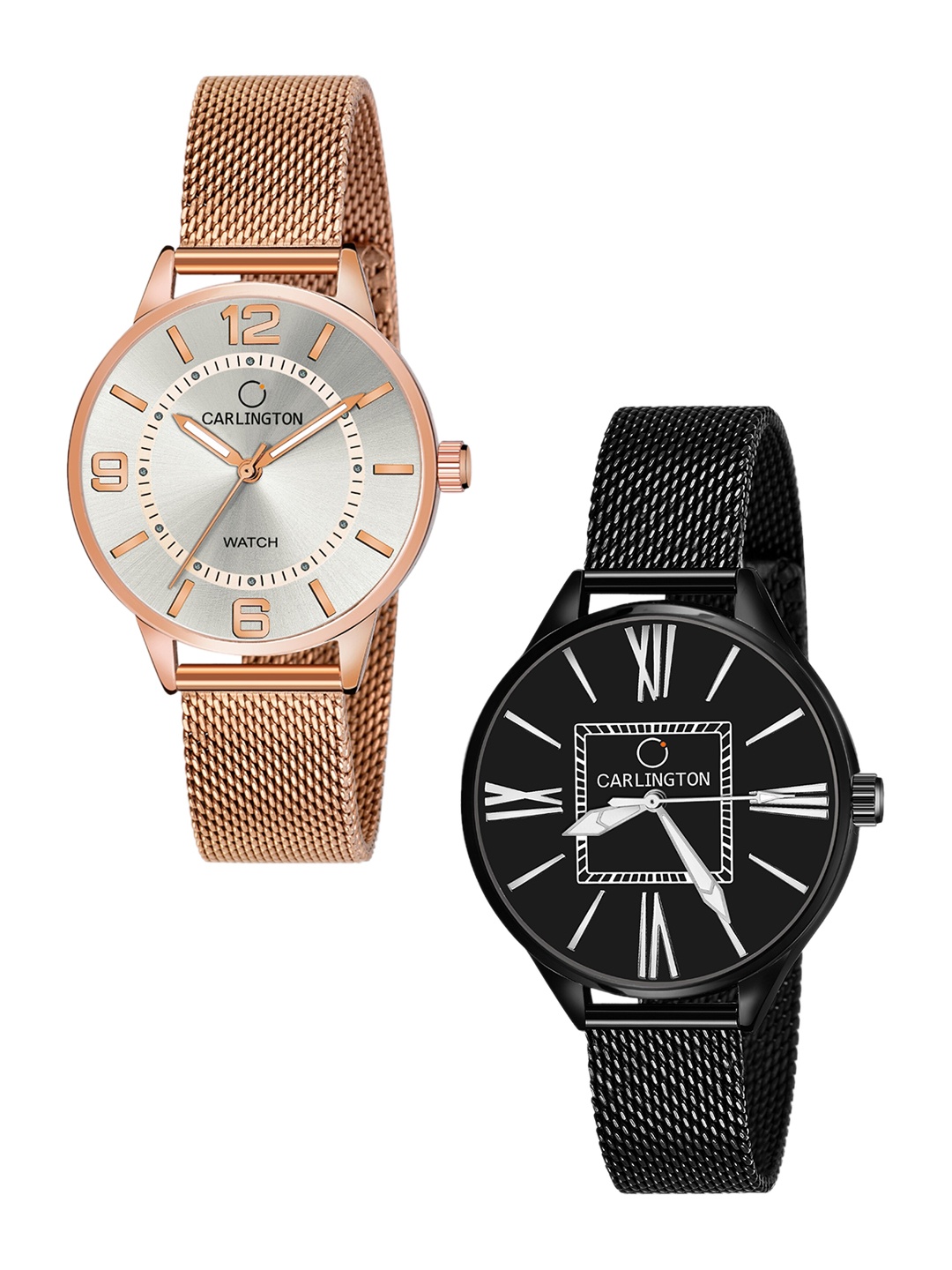 

CARLINGTON Women Set of 2 Analogue Watch - CT2002 RoseWhite-CT2015 Black, Multi