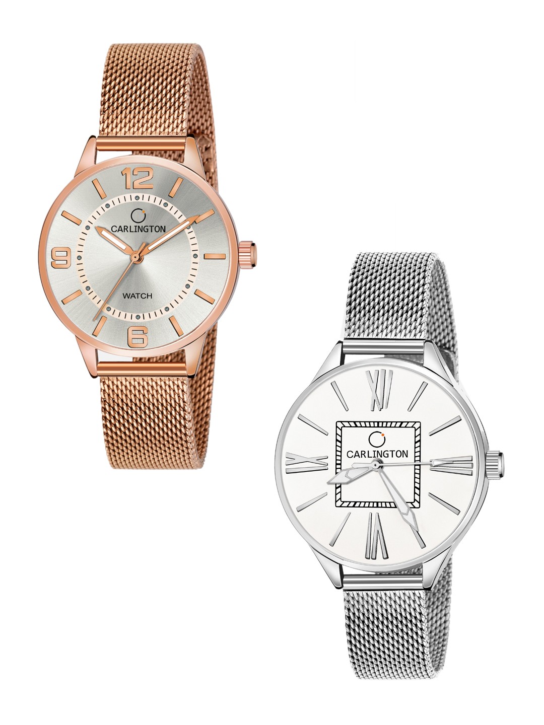 

CARLINGTON Women Set of 2 Analogue Watch - CT2002 RoseWhite-CT2015 Silver, Rose gold