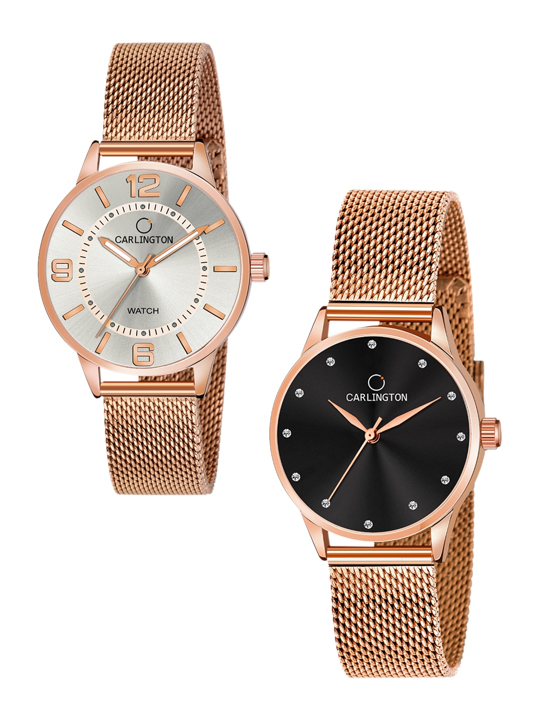 

CARLINGTON Women Set of 2 Analogue Watch - CT2002 RoseWhite-CT2009 RoseBlack, Multi