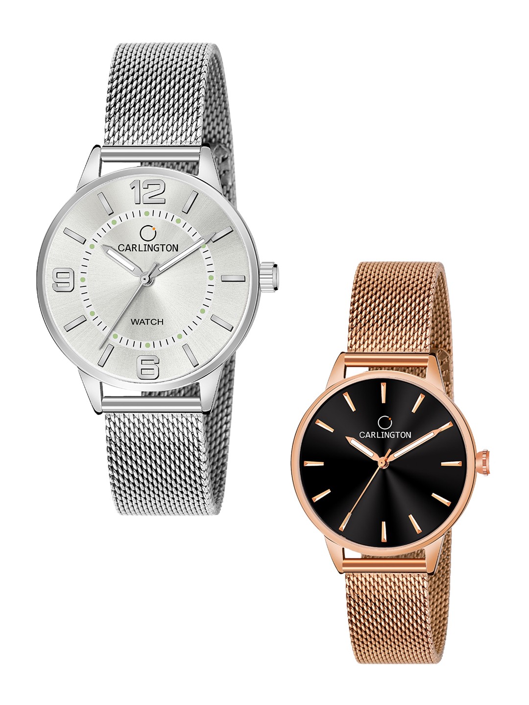 

CARLINGTON Women Set Of 2 Multicoloured Dial & Stainless Steel Bracelet Analogue Watch CT2002 Silver-CT2007 RoseBlack, Multi