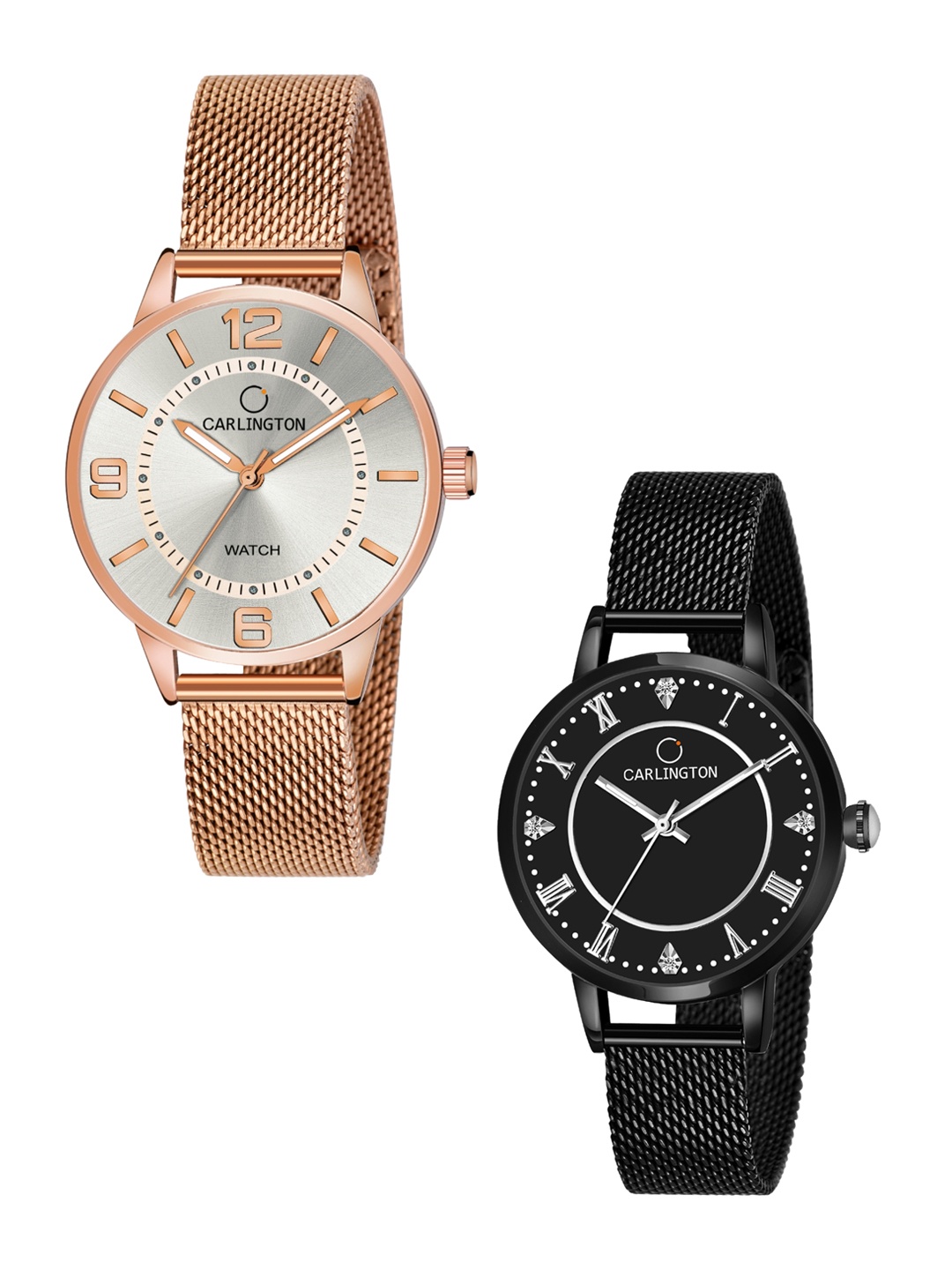 

CARLINGTON Women Set of 2 Analogue Watch - CT2002 RoseWhite-CT2013 Black, Multi