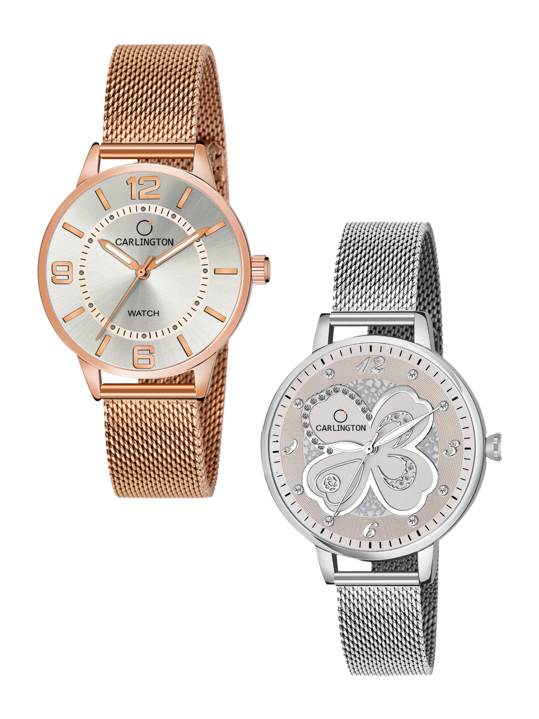 

CARLINGTON Women Set Of 2 Multicoloured Dial & Stainless Steel Bracelet Analogue Watch CT2002 RoseWhite-CT2019 Silver, Multi