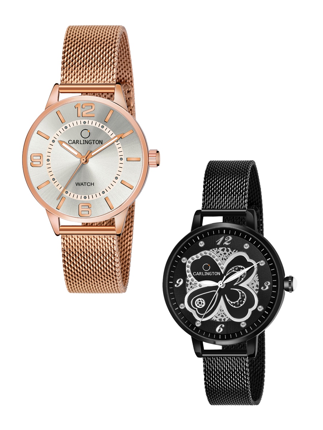 

CARLINGTON Women Set of 2 Analogue Watch - CT2002 RoseWhite-CT2019 Black, Multi
