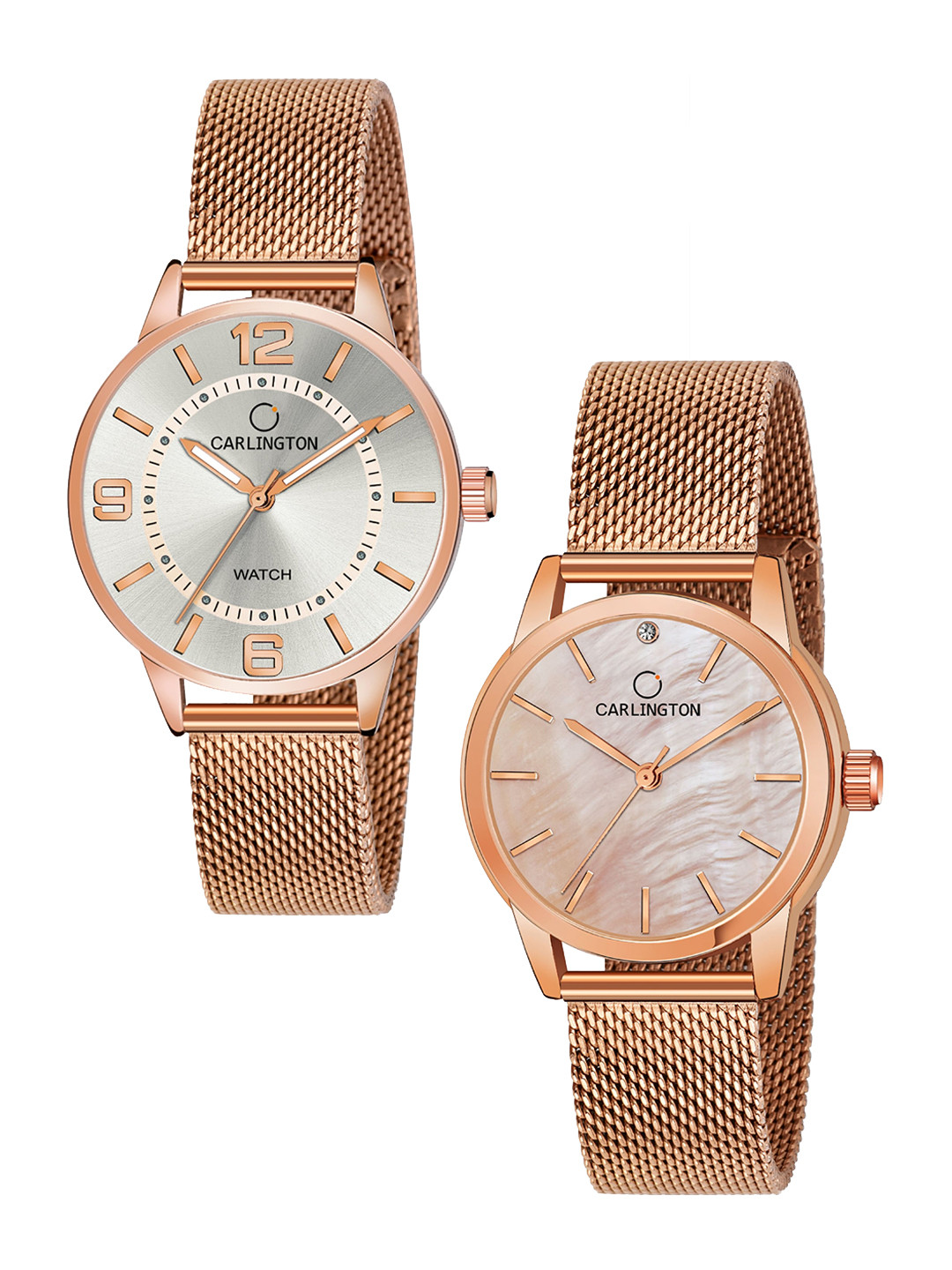

CARLINGTON Women Set of 2 Analogue Watch - CT2002 RoseWhite-CT2010 RoseGold, Multi