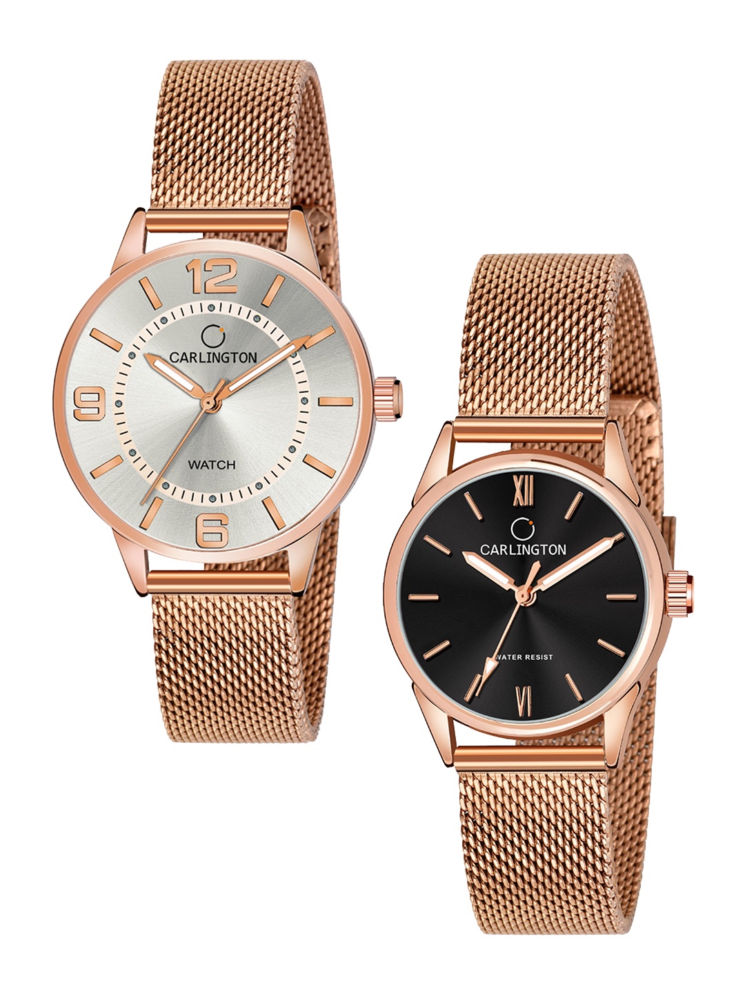 

CARLINGTON Women Set Of 2 Multicoloured Dial & Stainless Steel Bracelet Analogue Watch CT2002 RoseWhite-CT2008 RoseBlack, Multi