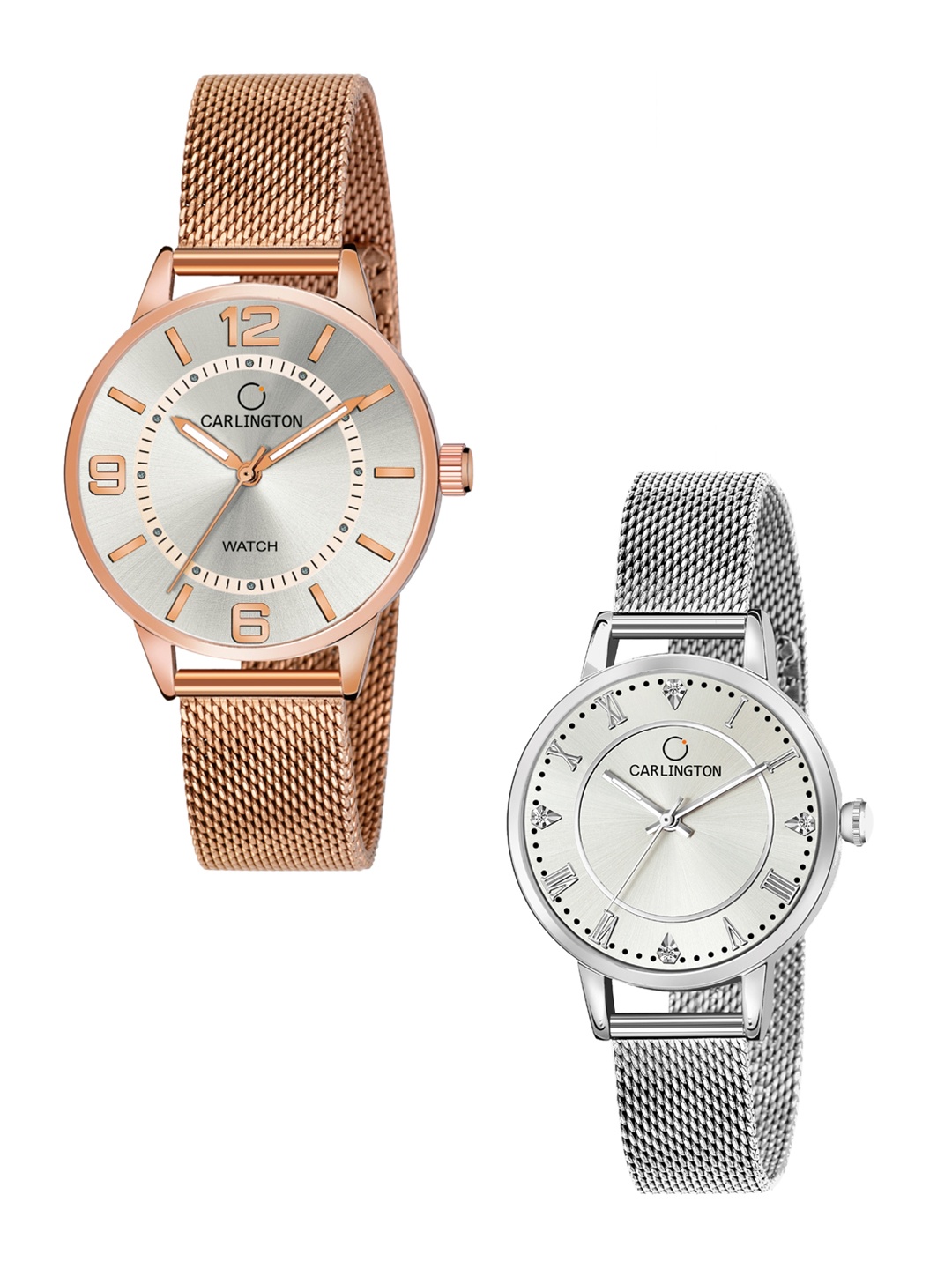 

CARLINGTON Women Set of 2 Analogue Watch - CT2002 RoseWhite-CT2013 Silver, Multi