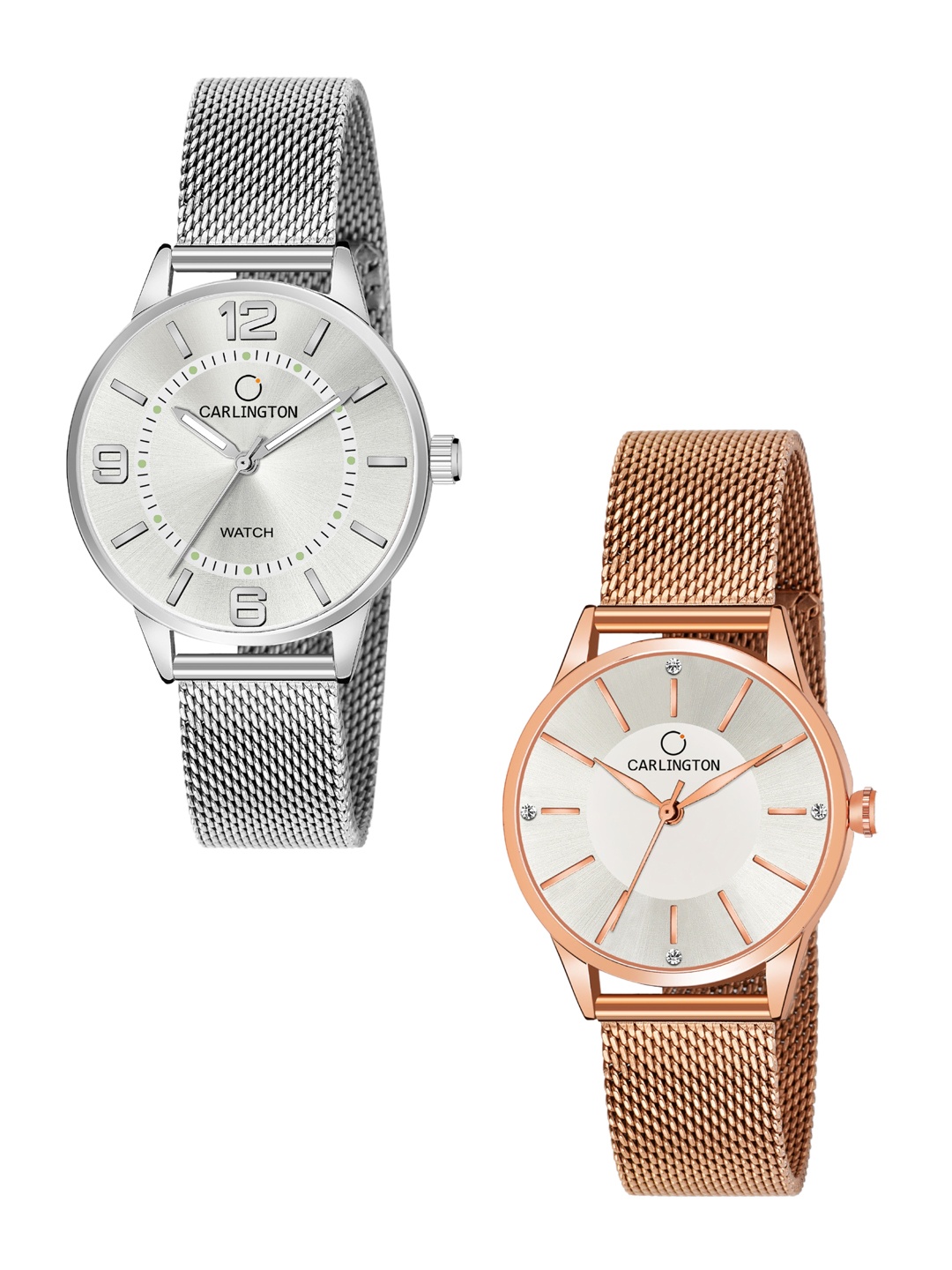 

CARLINGTON Women Set of 2 Analogue Watch - CT2002 Silver-CT2004 RoseWhite, Multi