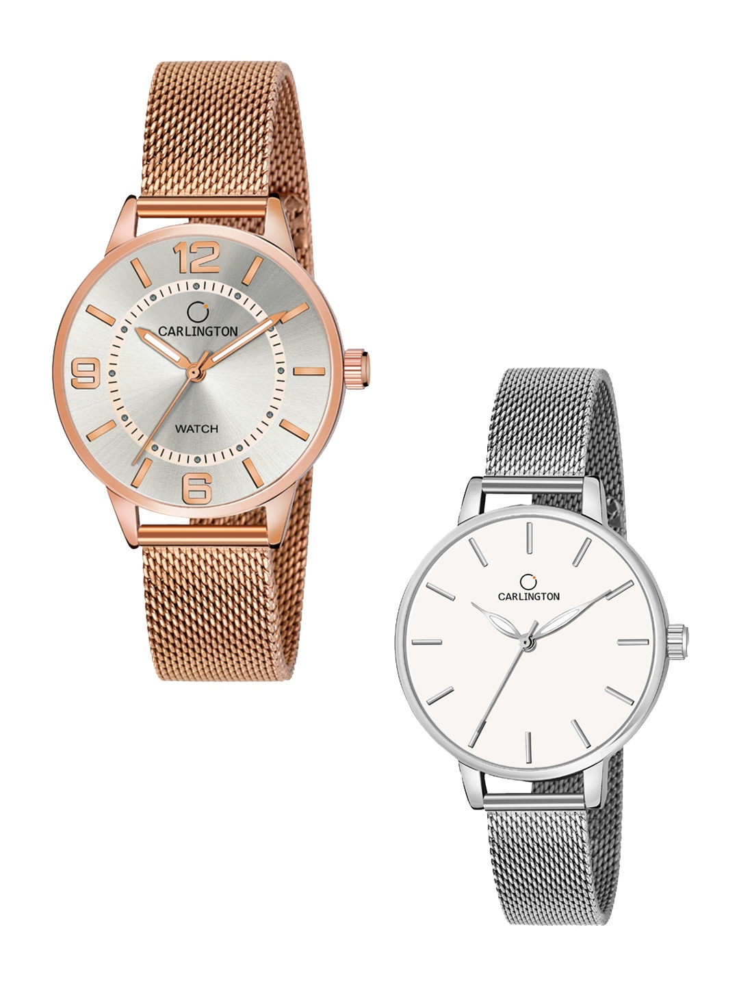 

CARLINGTON Women Set of 2 Analogue Watch - CT2002 RoseWhite-CT2014 Silver, Multi