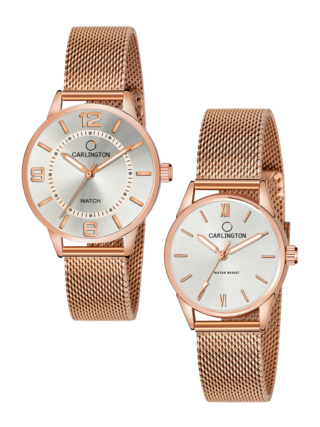 

CARLINGTON Women Set of 2 Analogue Watch - CT2002 RoseWhite-CT2008 RoseWhite, Silver