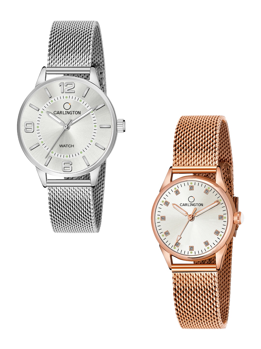 

CARLINGTON Women Set of 2 Analogue Watch - CT2002 Silver-CT2003 RoseWhite, Multi