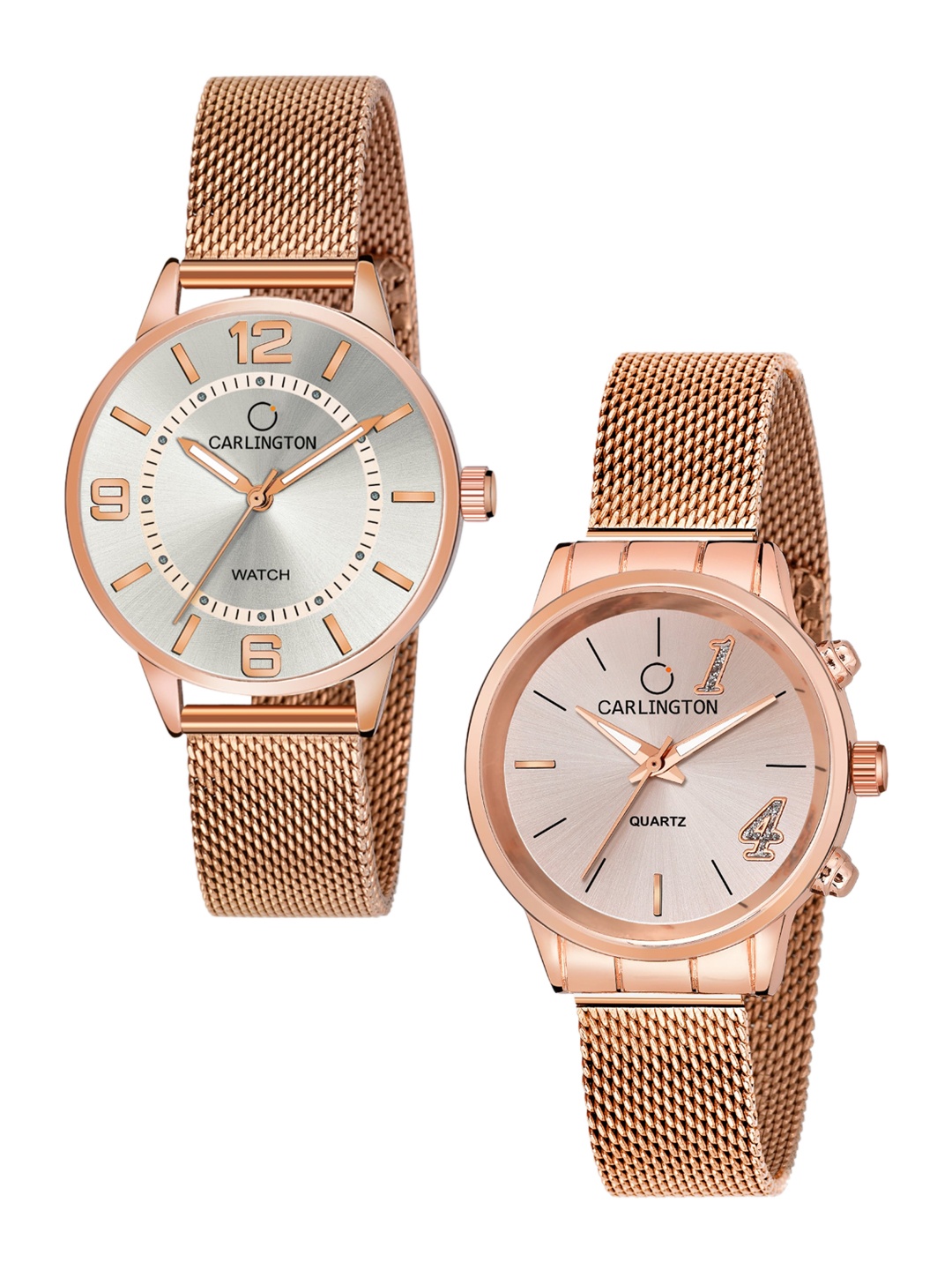 

CARLINGTON Women Set of 2 Analogue Watch - CT2002 RoseWhite-CT2012 RoseGold, Multi