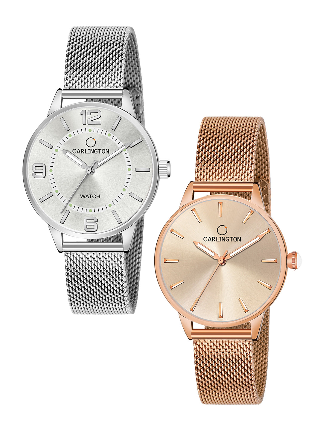 

CARLINGTON Women Set Of 2 Multicoloured Dial & Stainless Steel Bracelet Analogue Watch CT2002 Silver-CT2007 RoseGold, Multi