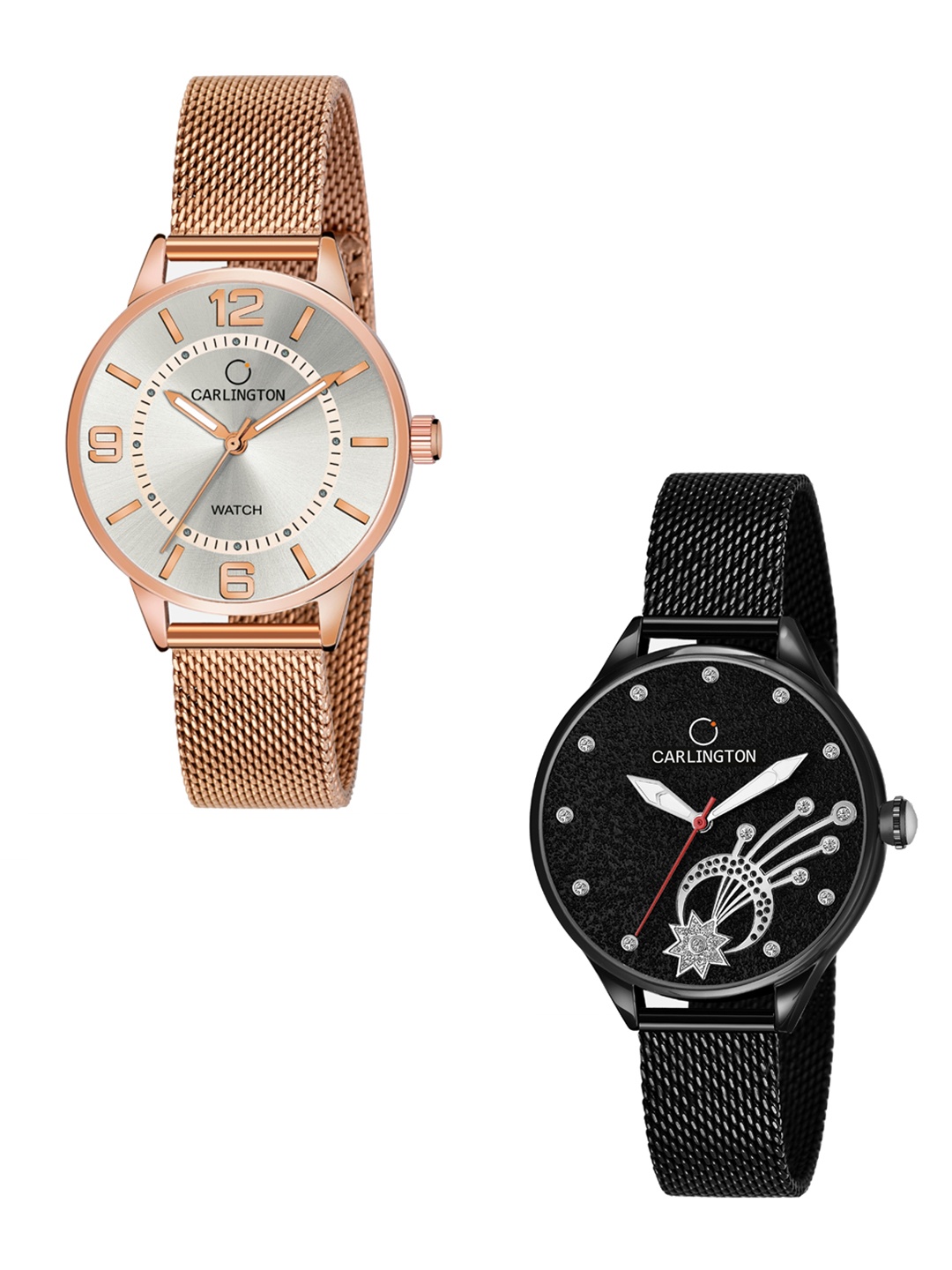 

CARLINGTON Women Set of 2 Analogue Watch - CT2002 RoseWhite-CT2020 Black, Multi