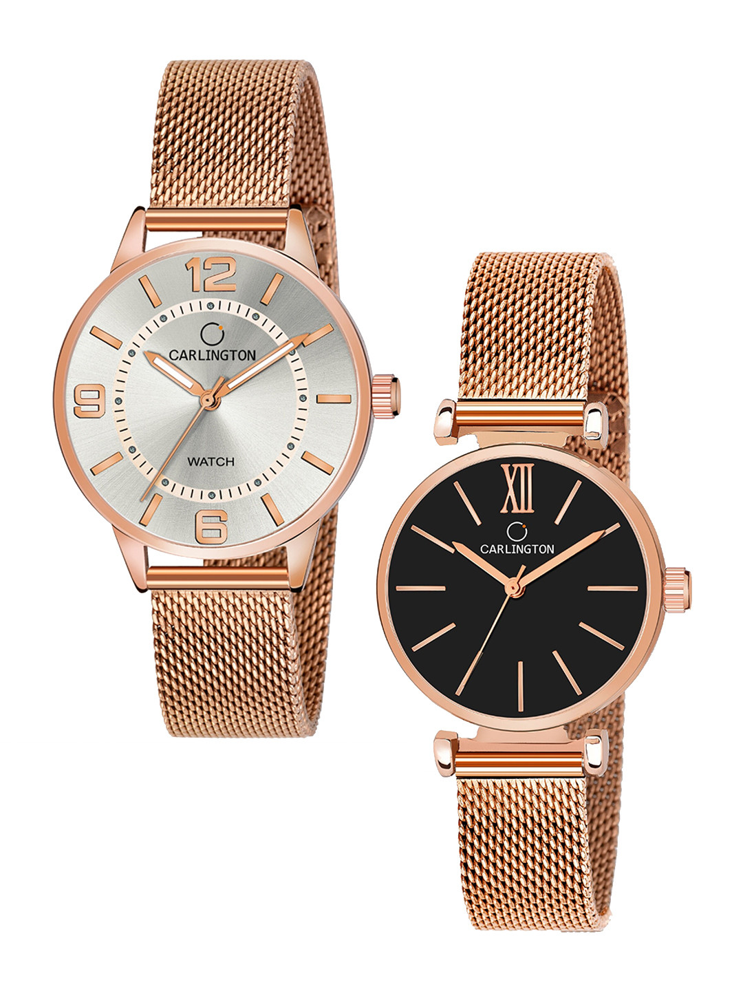 

CARLINGTON Women Set Of 2 Multicoloured Dial & Stainless Steel Bracelet Analogue Watch CT2002 RoseWhite-CT2016 RoseBlack, Multi