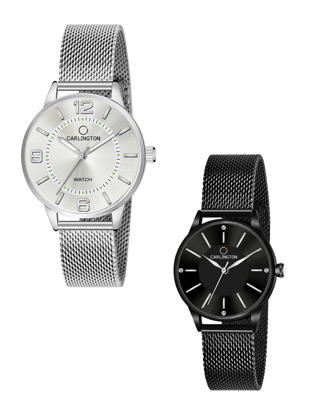 

CARLINGTON Women Set of 2 Analogue Watch - CT2002 Silver-CT2004 Black, Multi