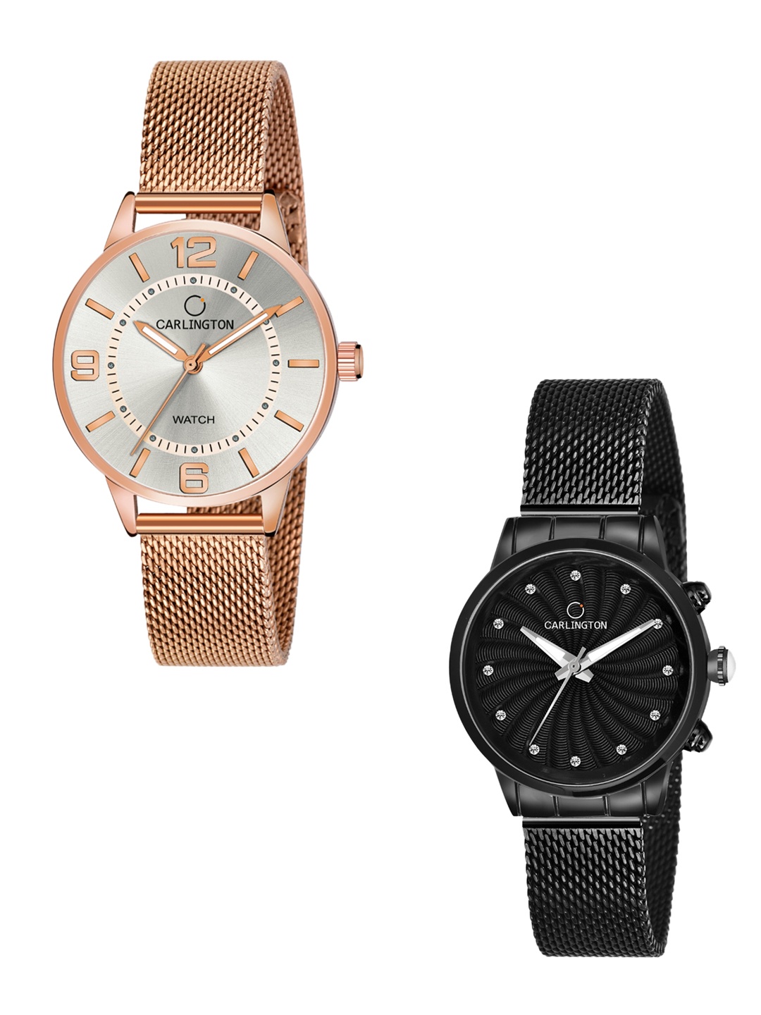 

CARLINGTON Women Set of 2 Analogue Watch - CT2002 RoseWhite-CT2017 Black, Multi