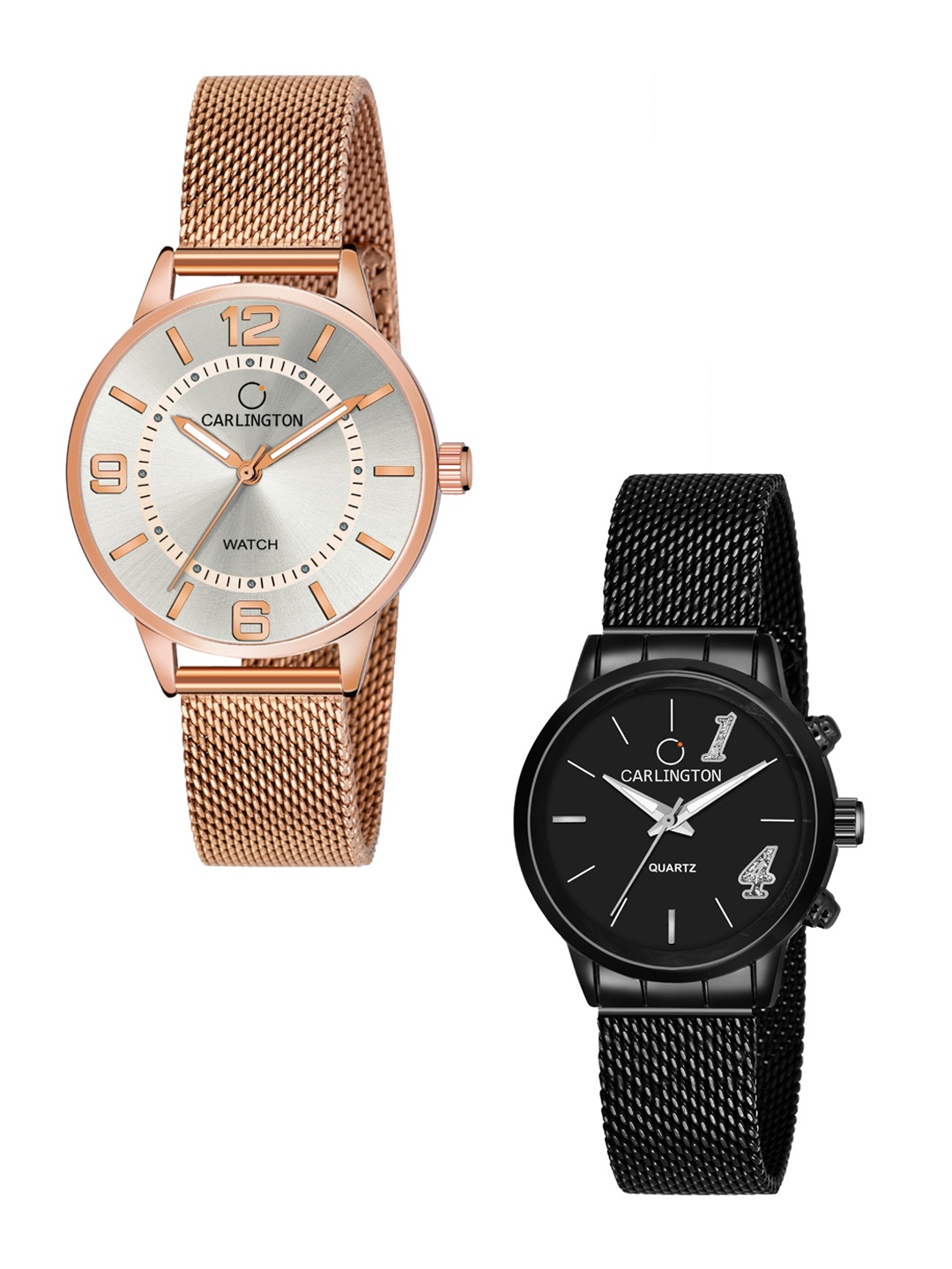 

CARLINGTON Women Set Of 2 Multicoloured Dial & Stainless Steel Bracelet Analogue Watch CT2002 RoseWhite-CT2012 Black, Multi