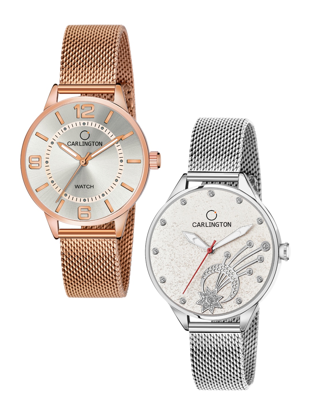 

CARLINGTON Women Set Of 2 Multicoloured Dial & Stainless Steel Bracelet Analogue Watch CT2002 RoseWhite-CT2020 Silver, Multi
