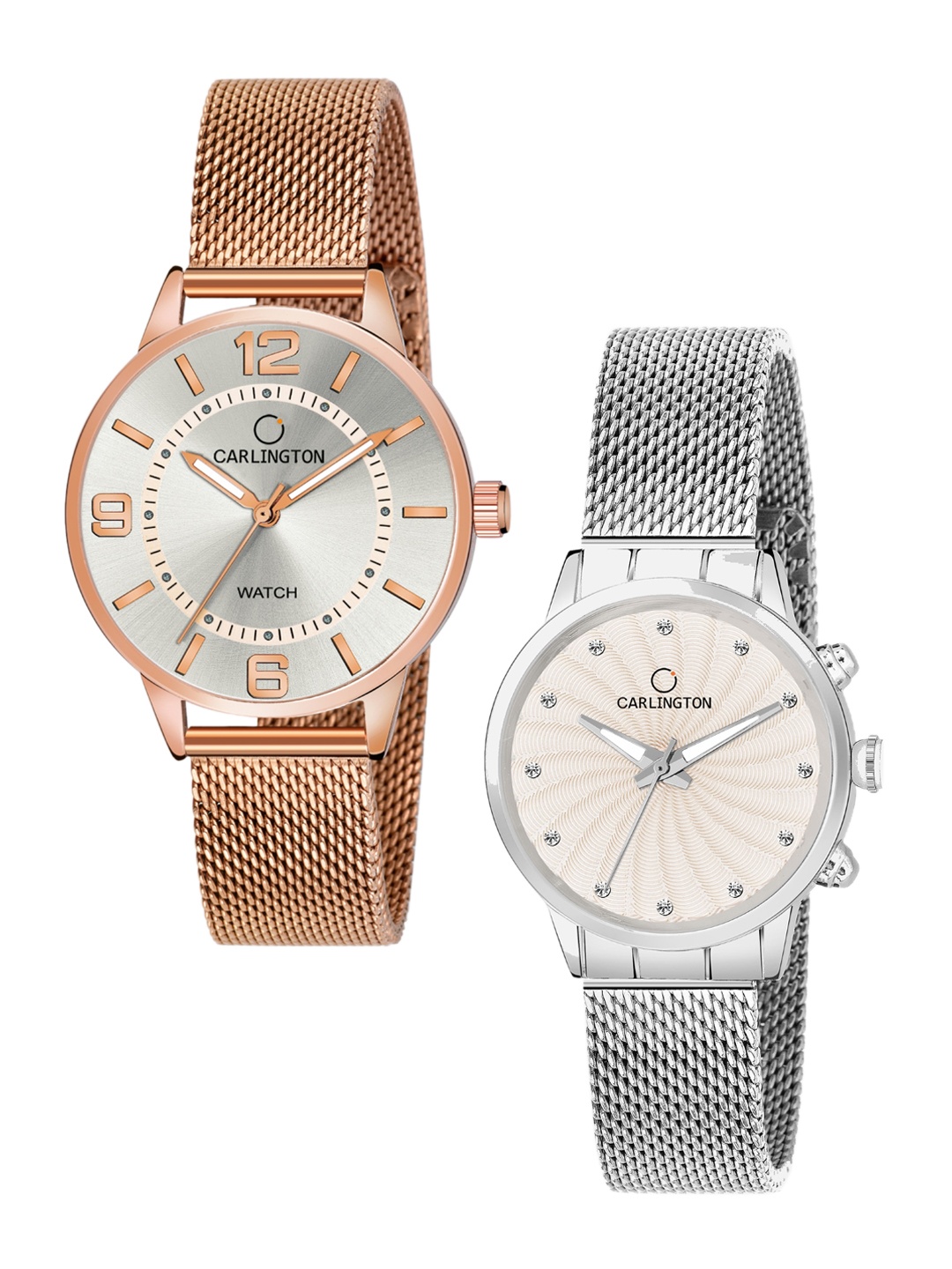 

CARLINGTON Women Set Of 2 Multicoloured Dial & Stainless Steel Bracelet Analogue Watch CT2002 RoseWhite-CT2017 Silver, Multi