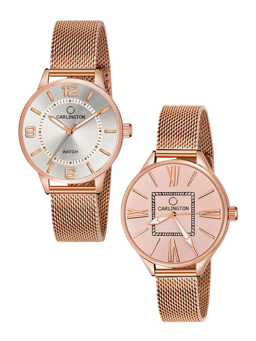 

CARLINGTON Women Set of 2 Analogue Watch - CT2002 RoseWhite-CT2015 RoseGold, Multi