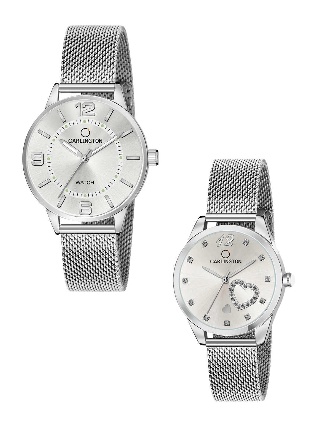 

CARLINGTON Women Set Of 2 Silver-Toned Dial & Stainless Steel Bracelet Analogue Watch CT2002 Silver-CT2006 Silver