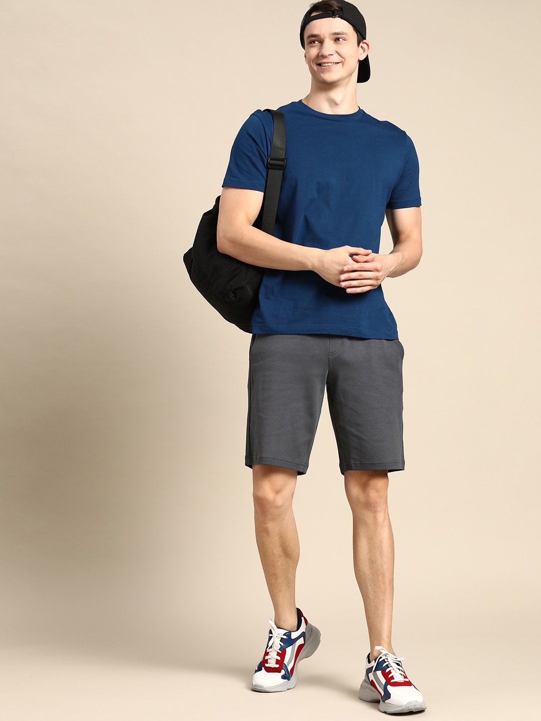 

United Colors of Benetton Men Charcoal Grey Solid Cotton Slim Fit Shorts