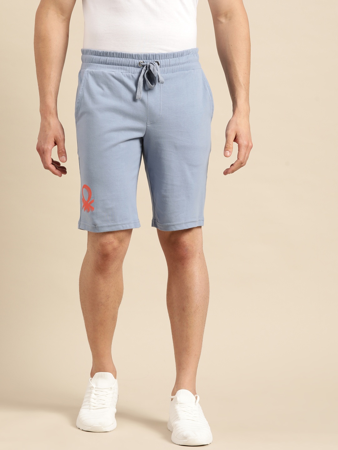 

United Colors of Benetton Men Blue Pure Cotton Solid Slim Fit Jersey Shorts