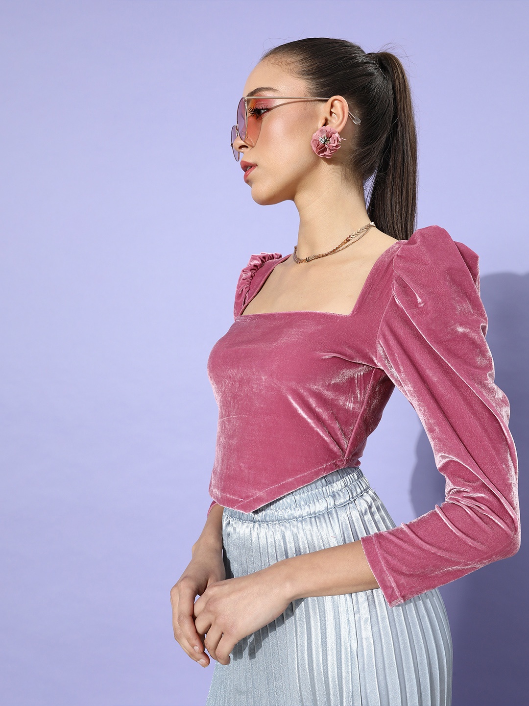 

STREET 9 Women Pretty Pink Solid Velvet Top