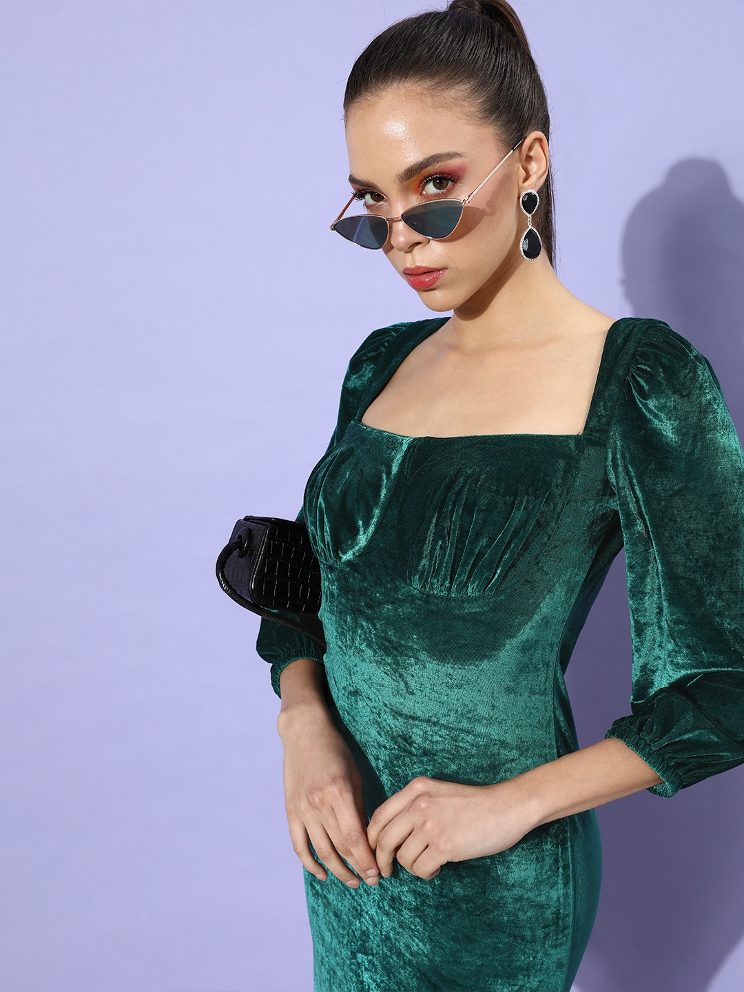 

STREET 9 Women Green Solid Velvet Dress