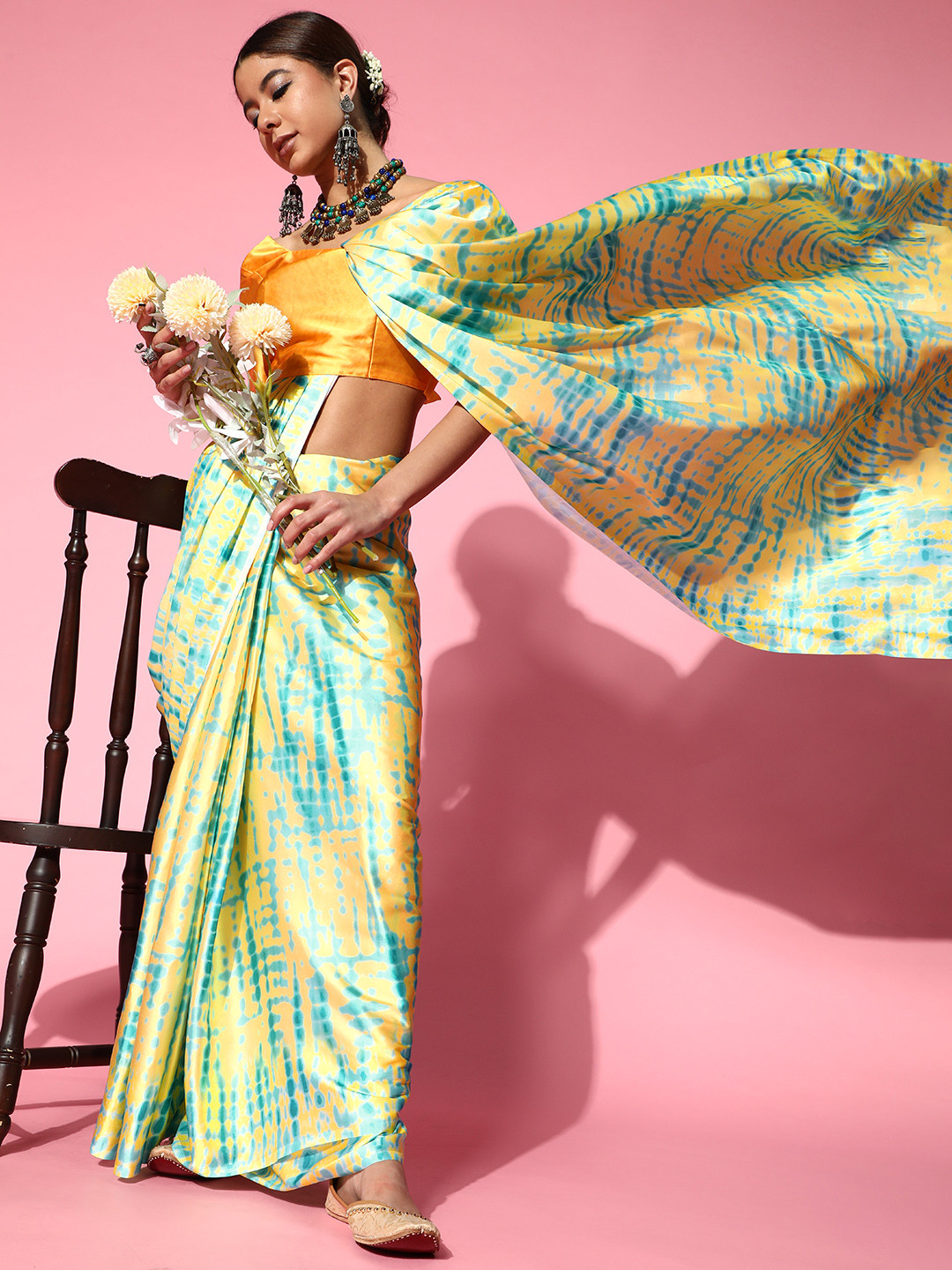 

Saree mall Tie and Dye Saree, Yellow