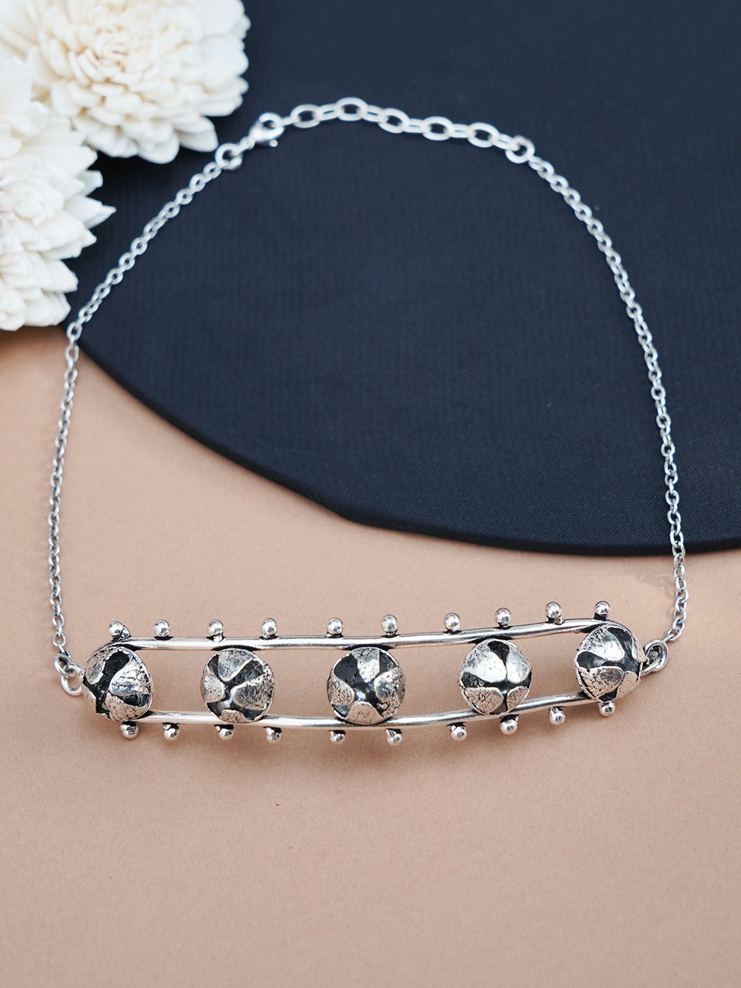 

FIROZA Silver-Toned Brass Oxidised Necklace