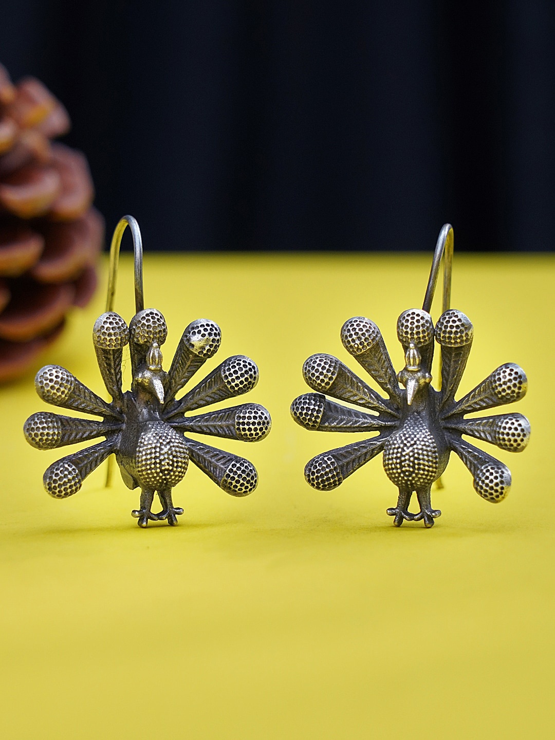 

FIROZA Silver-Toned Peacock Shaped Studs Earrings