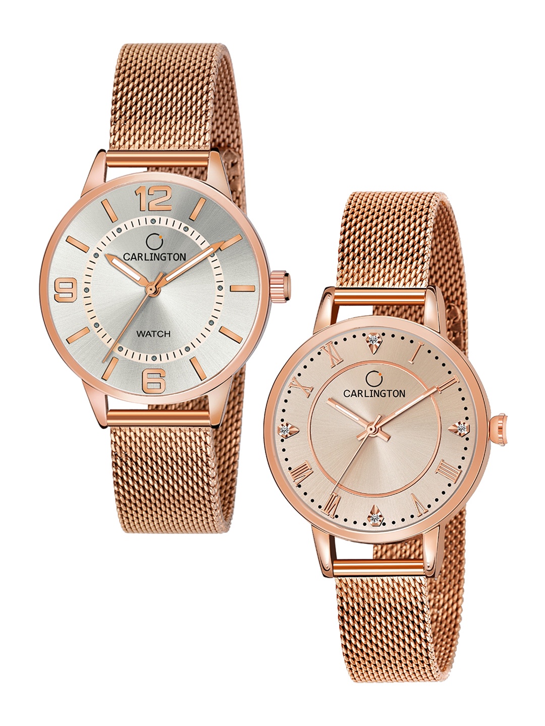 

CARLINGTON Women Set Of 2 Multicoloured Dial & Stainless Steel Bracelet Straps Analogue Watch CT2002 RoseWhite-CT2013 RoseGold, Multi