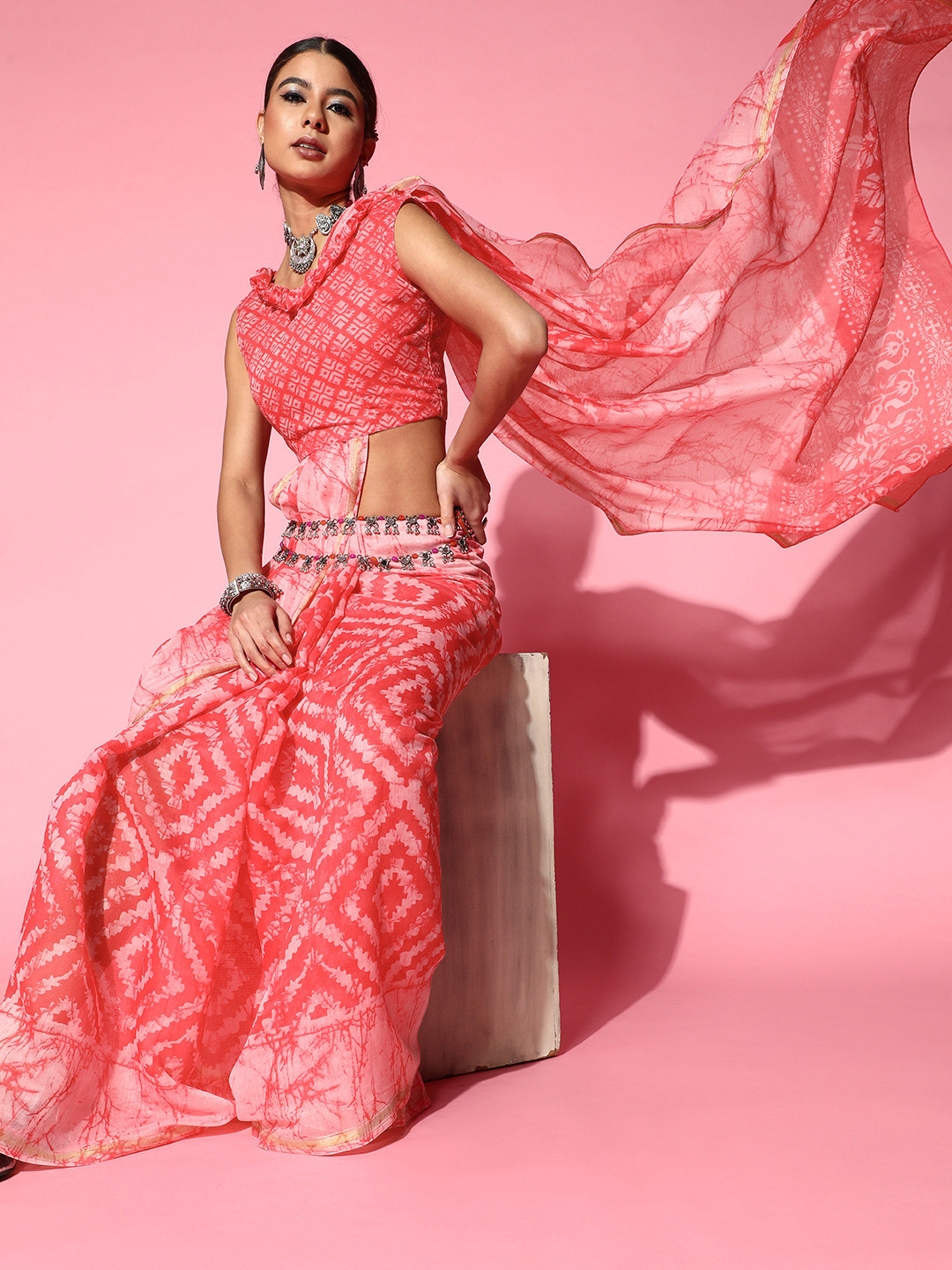 

Mitera Geometric Cotton Blend Saree Border, Pink