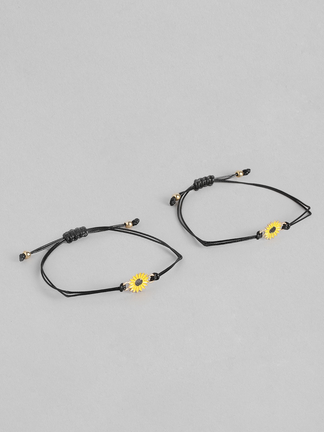 

EL REGALO Unisex Pack of 2 Black & Yellow Charm Bracelet