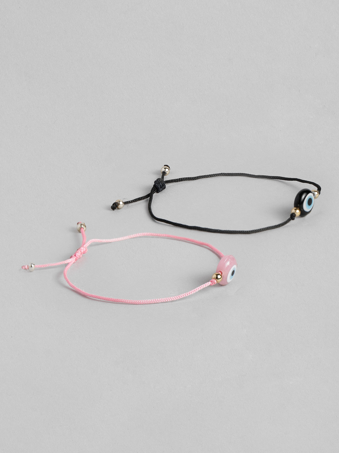 

EL REGALO Unisex Pack of 2 Pink & Black Evil Eye Charm Bracelet