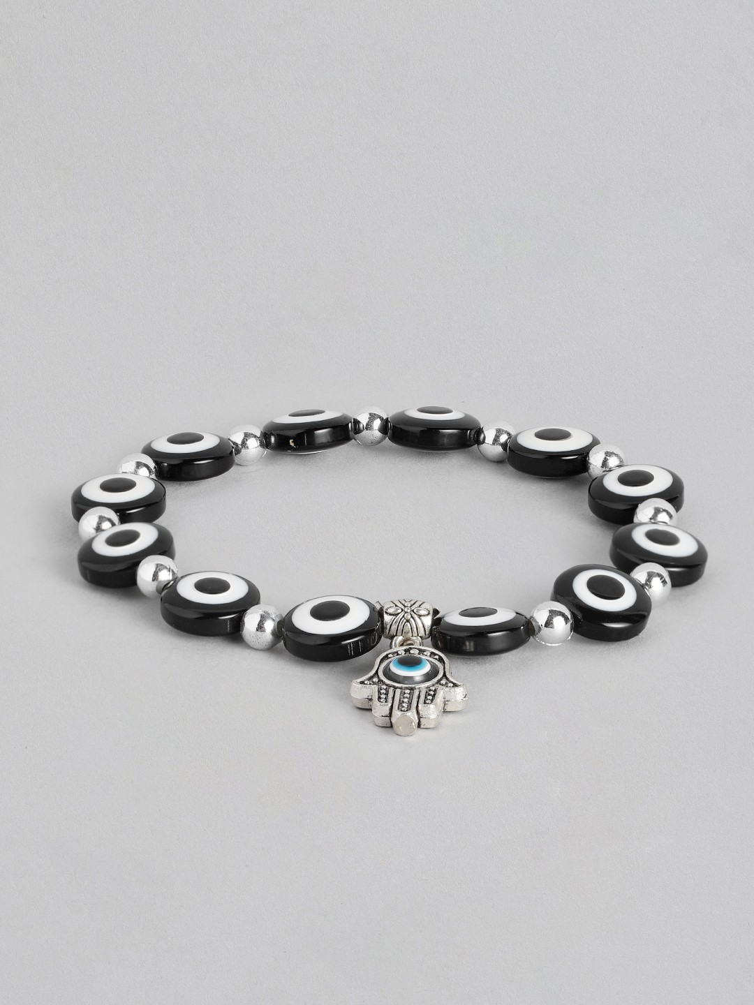 

EL REGALO Unisex Black & Silver-Toned Charm Bracelet