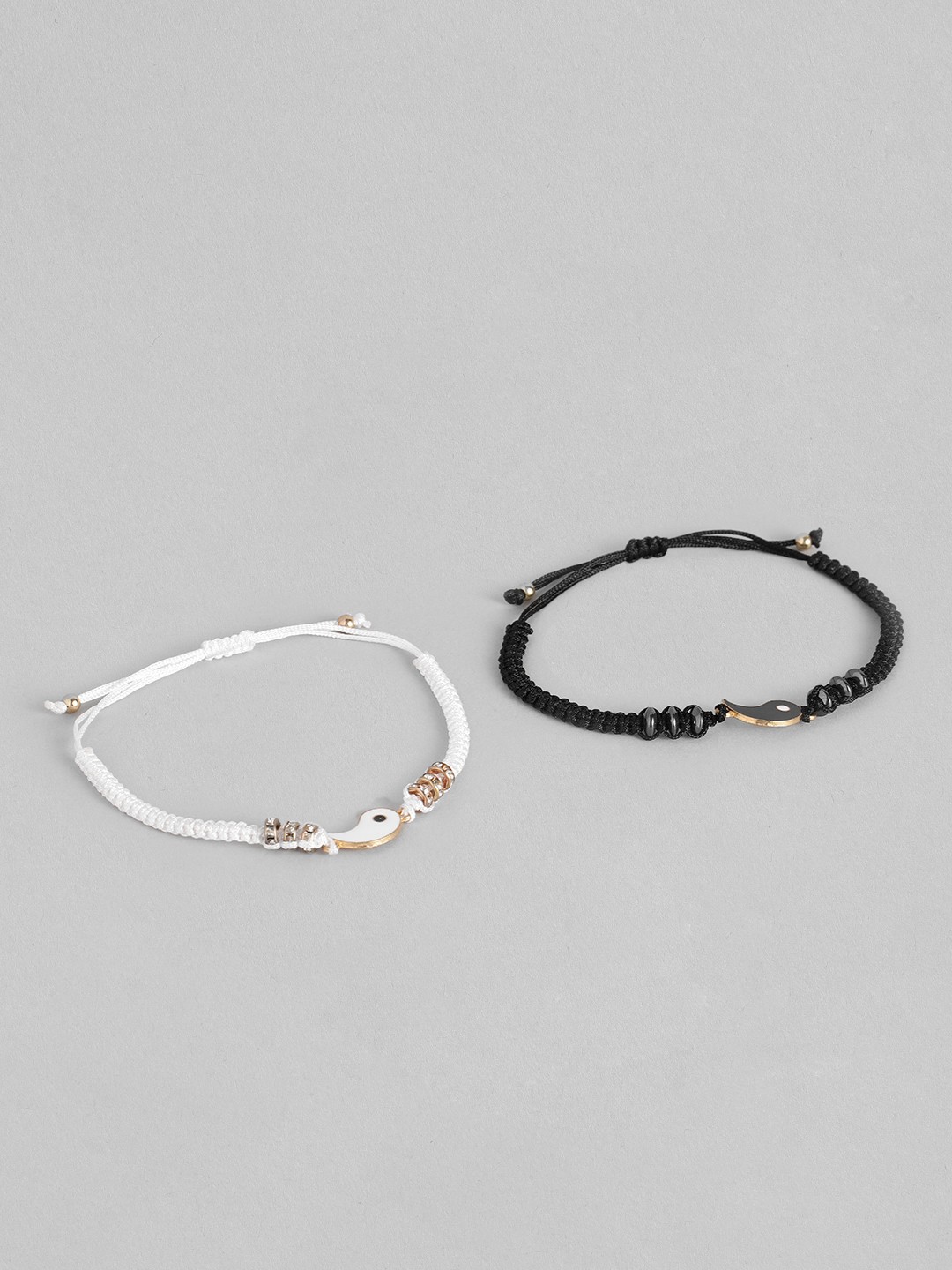 

EL REGALO Unisex Pack of 2 Black & White Charm Bracelet